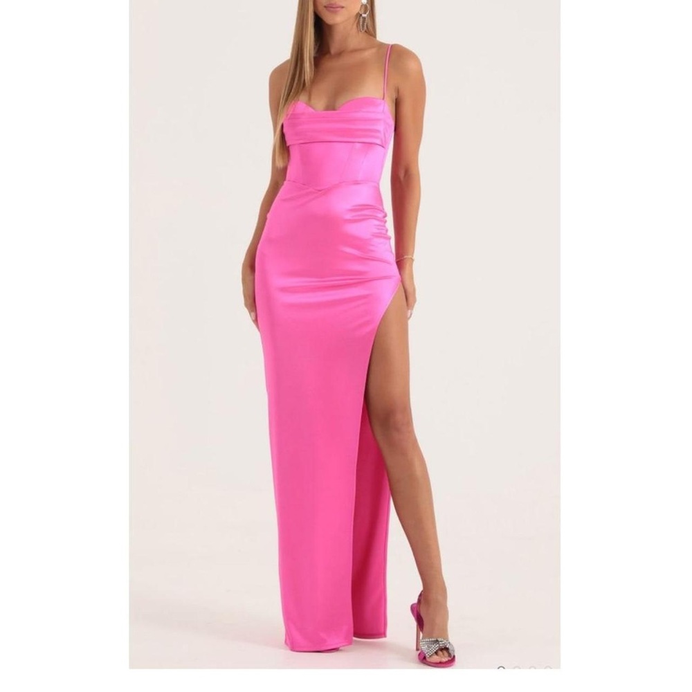 Harley satin corset maxi dress in pink size M, by Lucy in the Sky